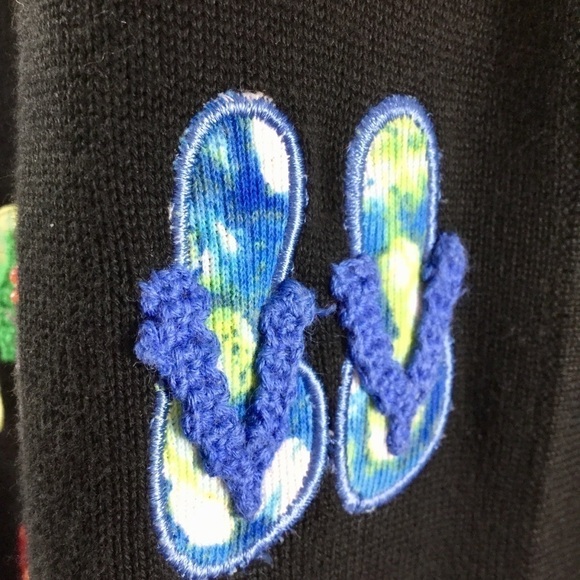 SWEATER sweater brand flip flops & tropical flowers black button front cardigan - Picture 5 of 12